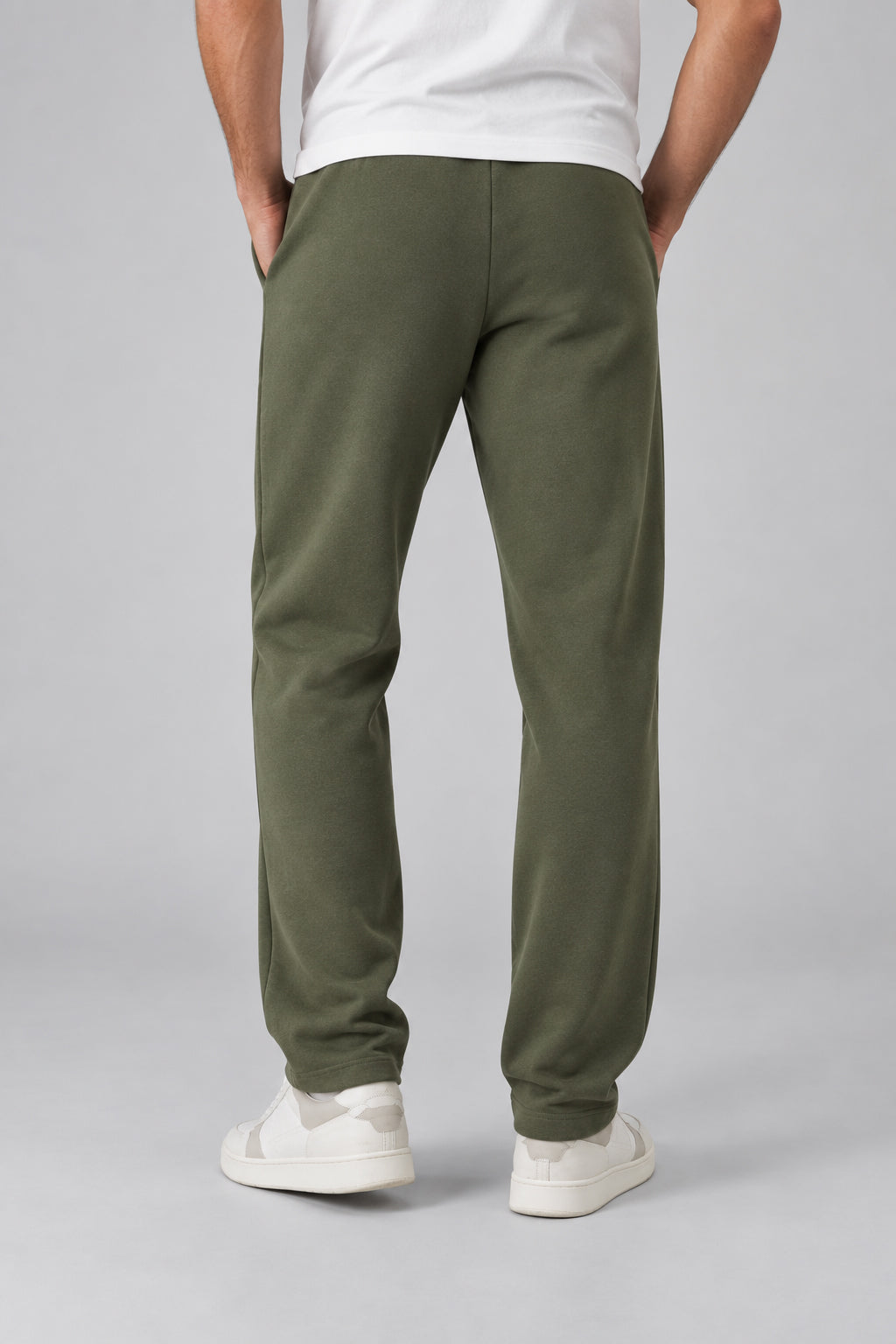 Düz Paça Nakışlı Pamuklu Haki Jogger Pantolon
