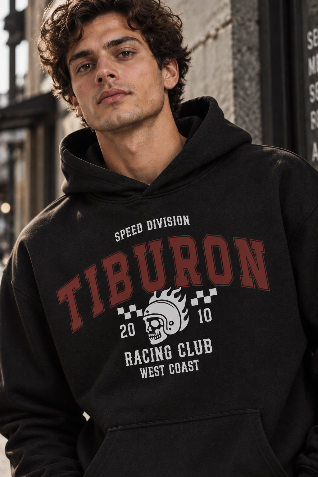 Baskılı Kapüşonlu Siyah Erkek Hoodie