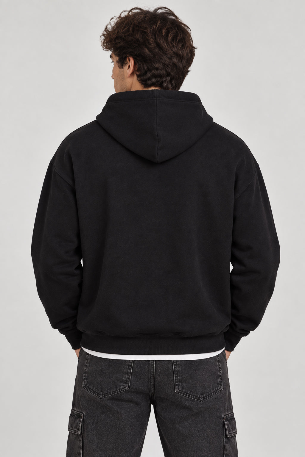 Baskılı Kapüşonlu Siyah Erkek Hoodie