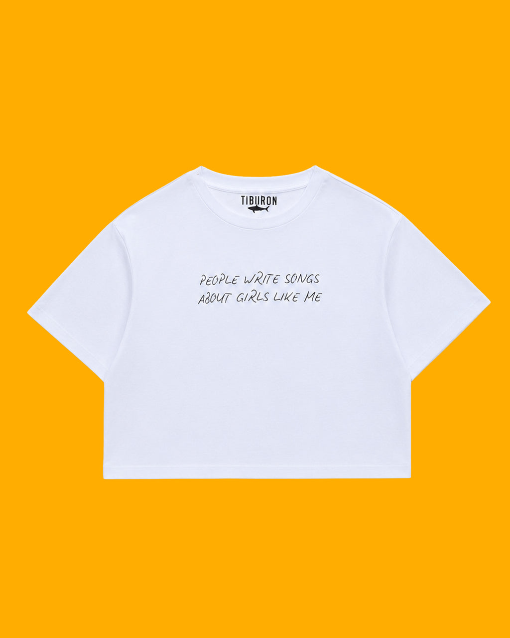 Kadın Slogan Baskılı Beyaz Crop Tişört