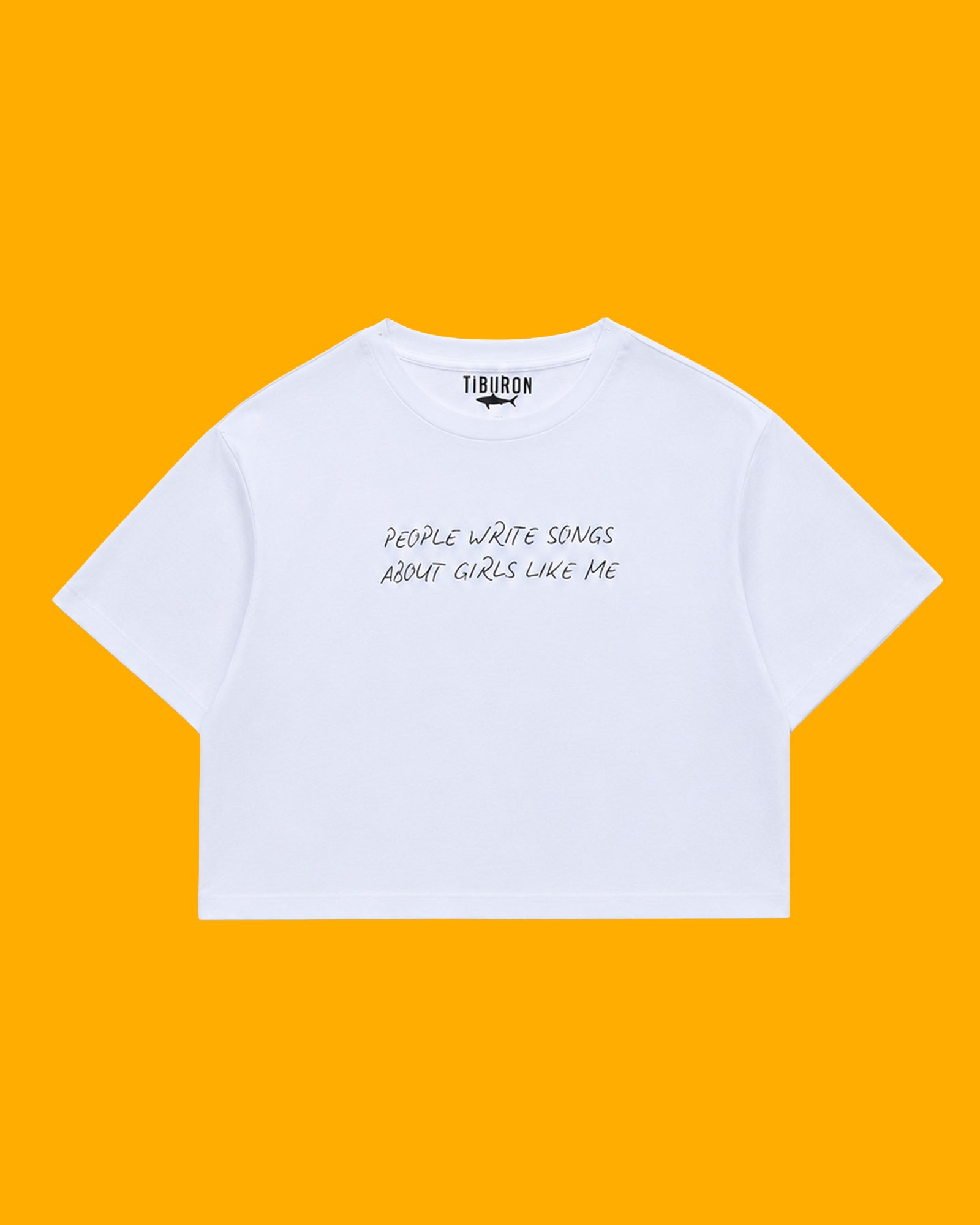 Kadın Slogan Baskılı Beyaz Crop Tişört