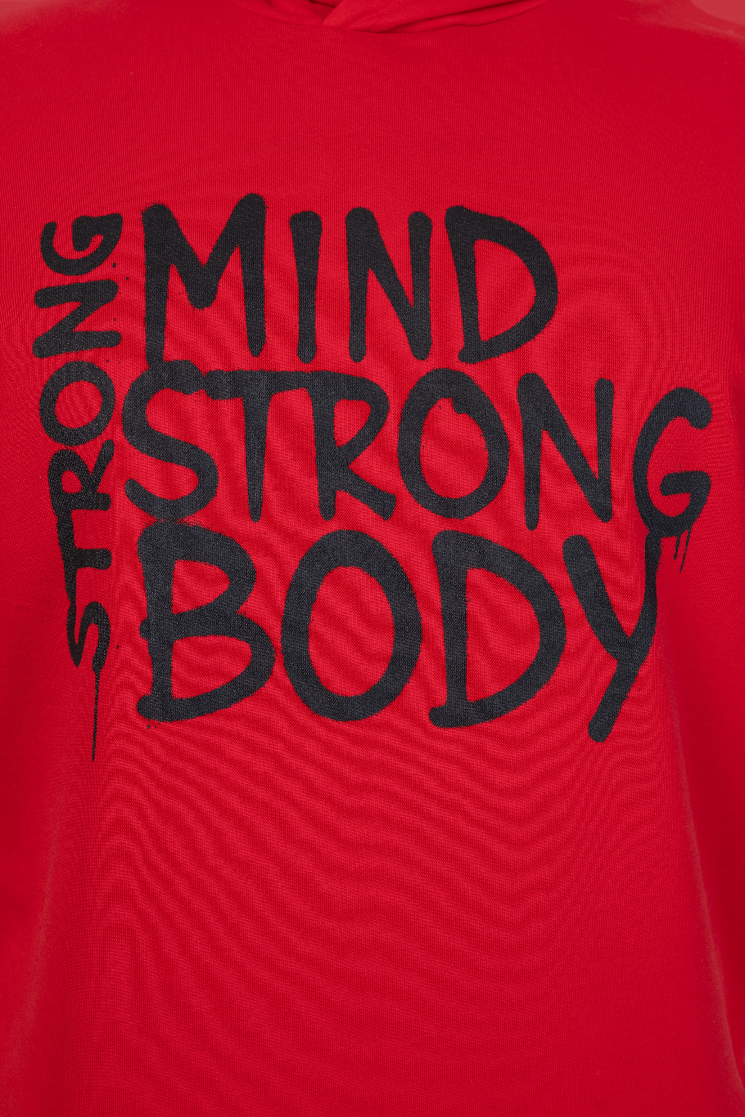 Baskılı Kapüşonlu Kırmızı Kolsuz Sweatshirt