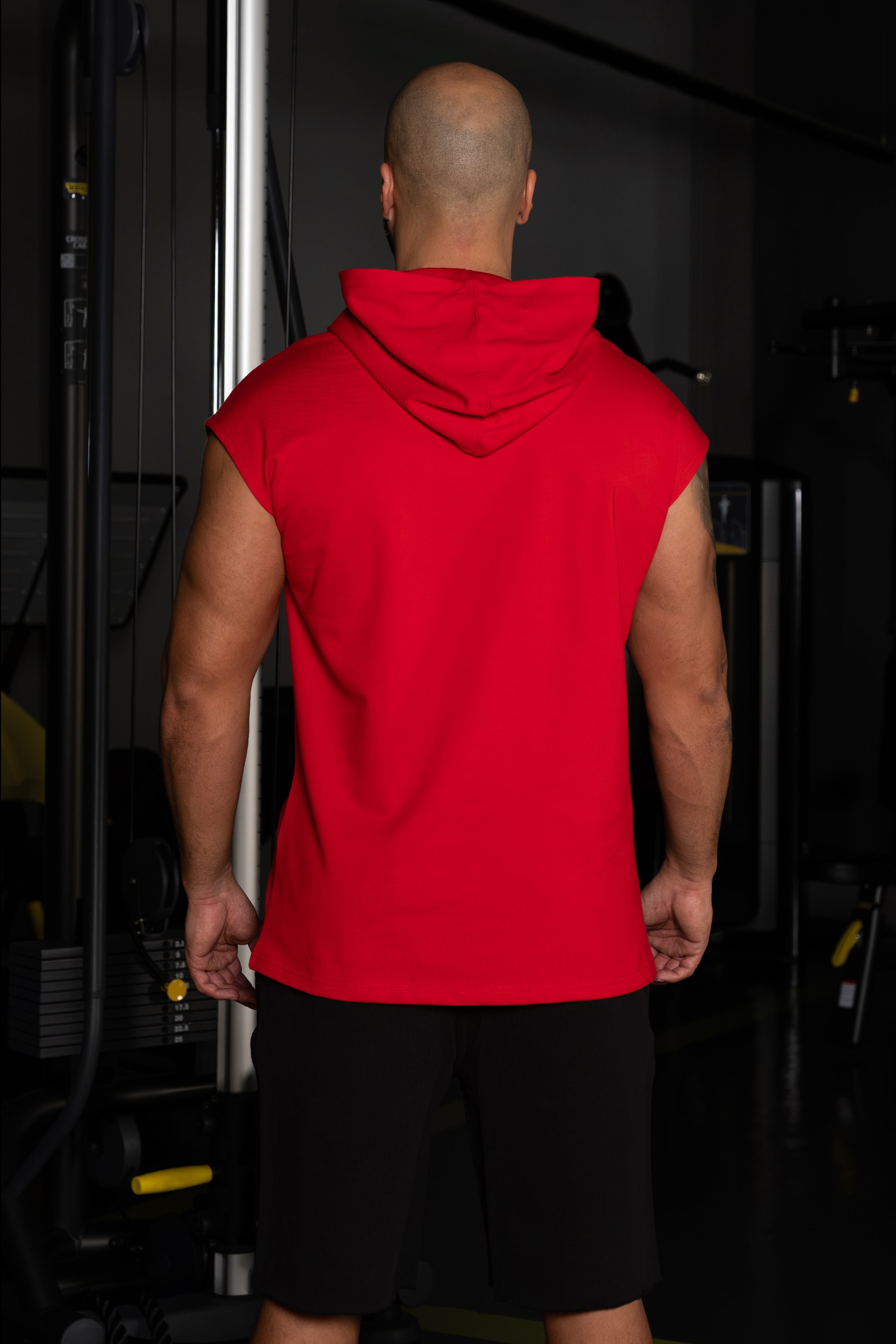Baskılı Kapüşonlu Kırmızı Kolsuz Sweatshirt