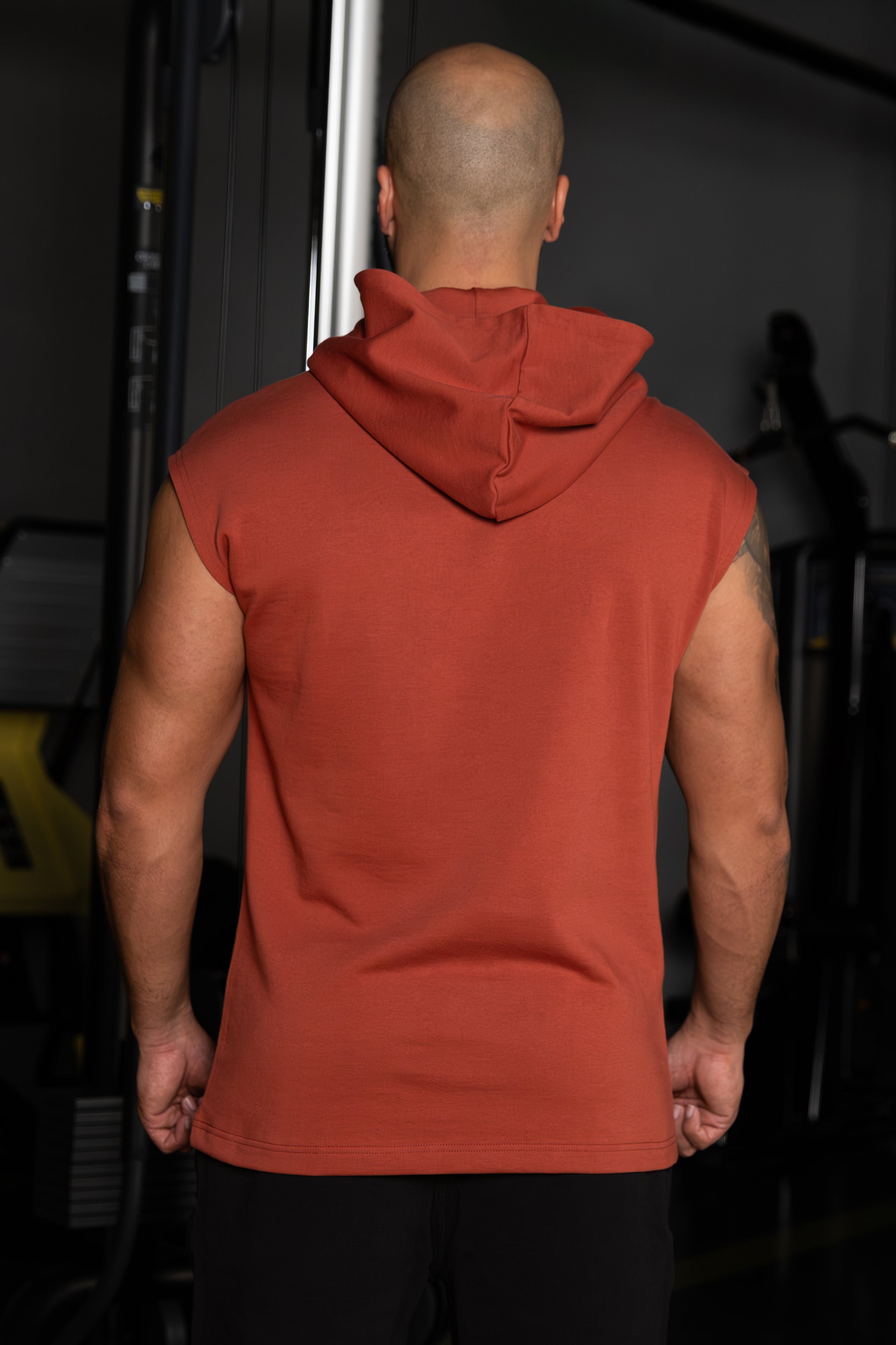Yazı Baskılı Kapüşonlu Kiremit Kolsuz Sweatshirt