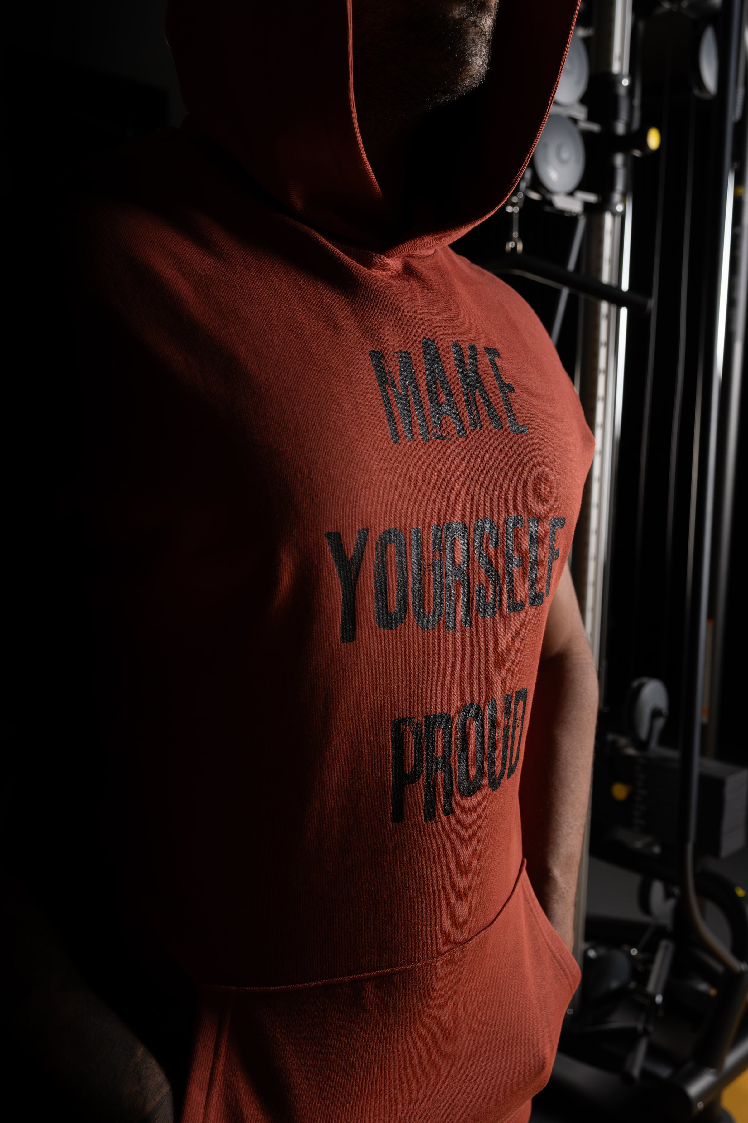 Yazı Baskılı Kapüşonlu Kiremit Kolsuz Sweatshirt