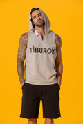 Tiburon Baskılı Gri Melanj Kapüşonlu Kolsuz Sweatshirt