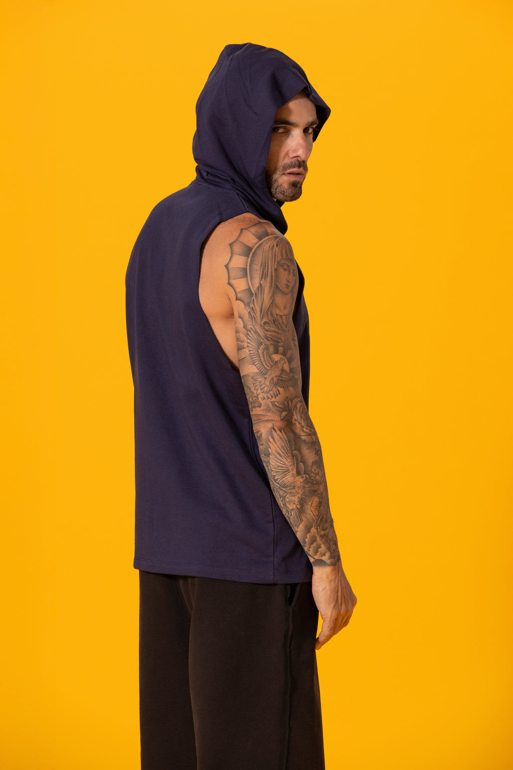 Tiburon Baskılı Lacivert Kapüşonlu Kolsuz Sweatshirt