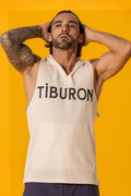 Tiburon Baskılı Ekru Kapüşonlu Kolsuz Sweatshirt