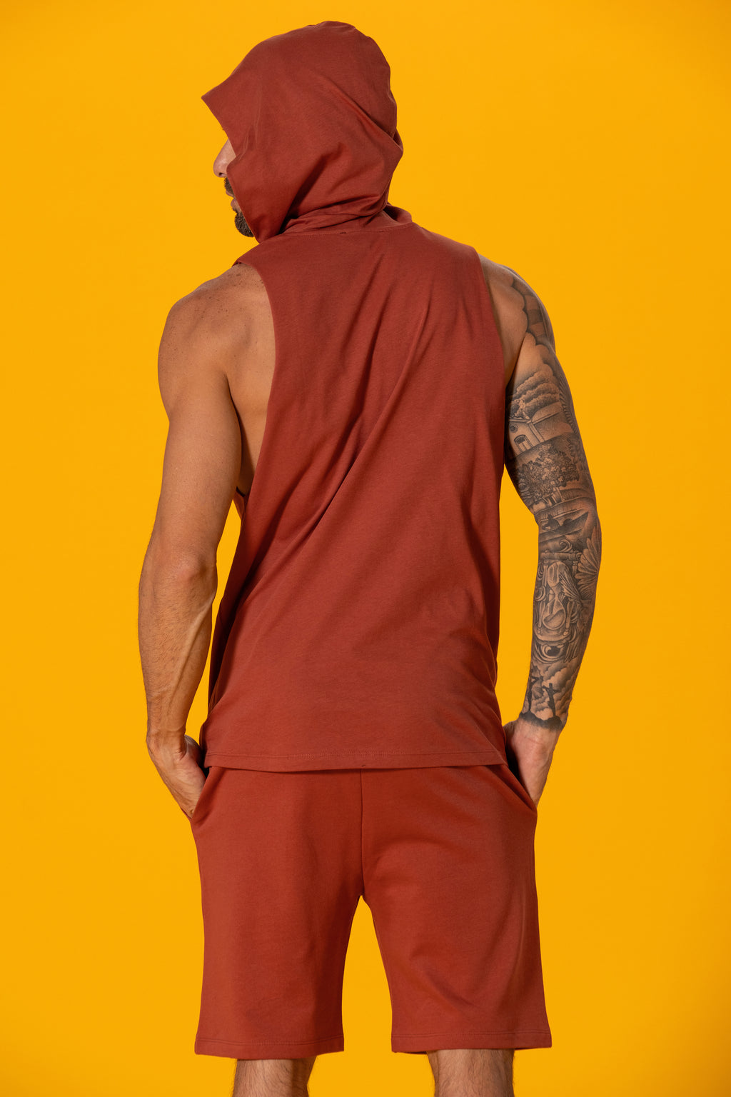 Tiburon Baskılı Kiremit Kapüşonlu Kolsuz Sweatshirt