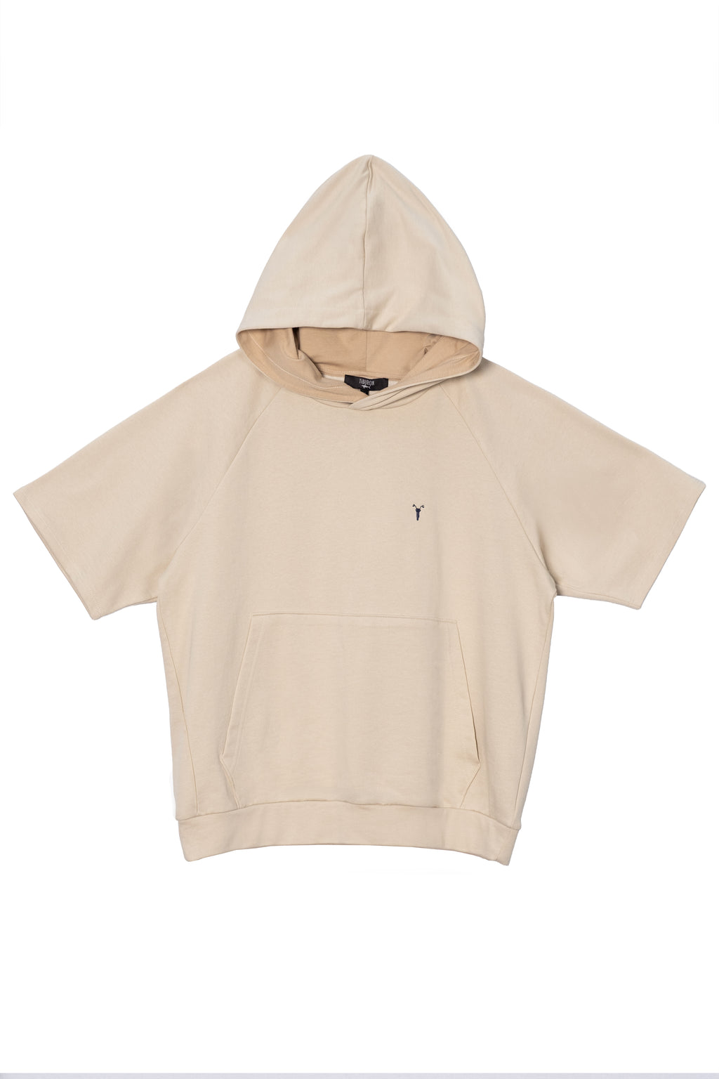 Erkek Bej Kapüşonlu Kısa Kollu Hoodie