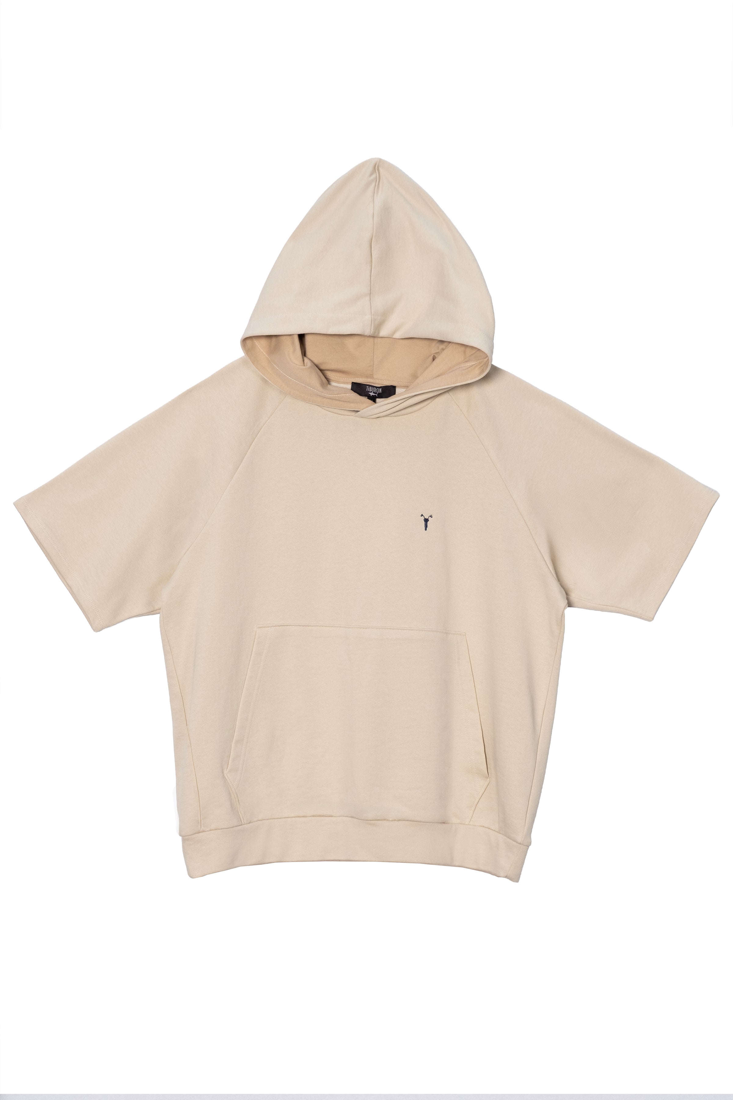 Erkek Bej Kapüşonlu Kısa Kollu Hoodie