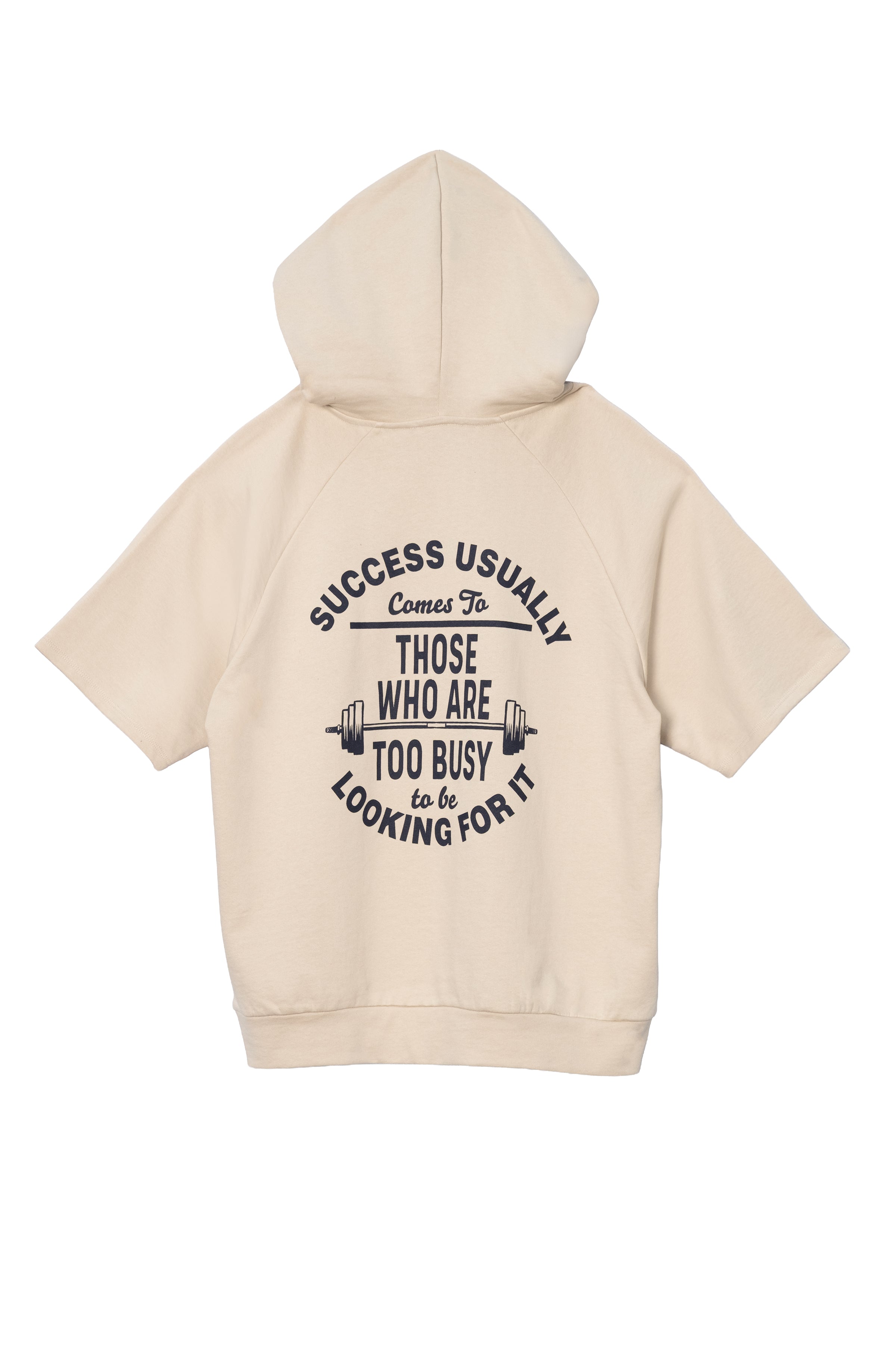 Erkek Bej Kapüşonlu Kısa Kollu Hoodie