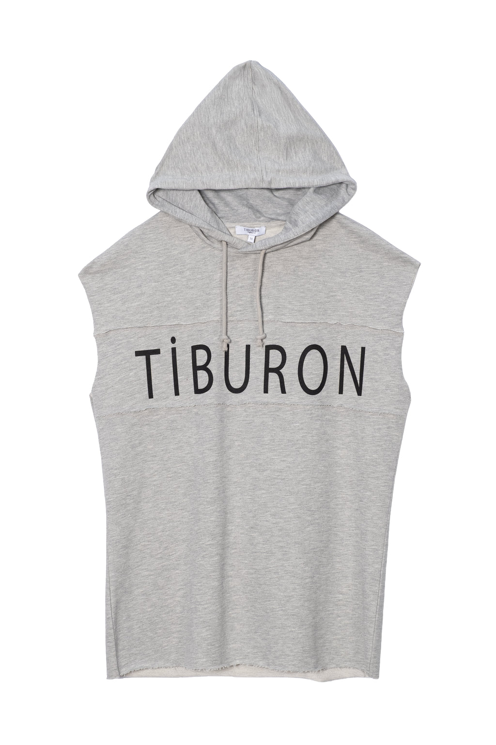 Erkek Baskılı Gri Melanj Kapüşonlu Kolsuz Hoodie