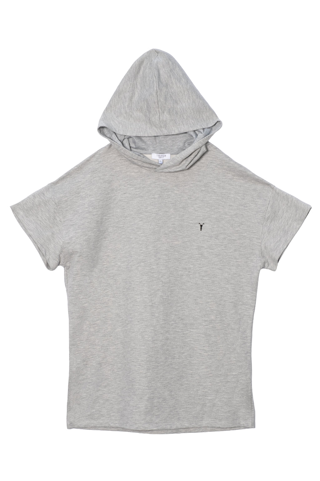 Erkek Gri Melanj Kapüşonlu Kısa Kollu Hoodie