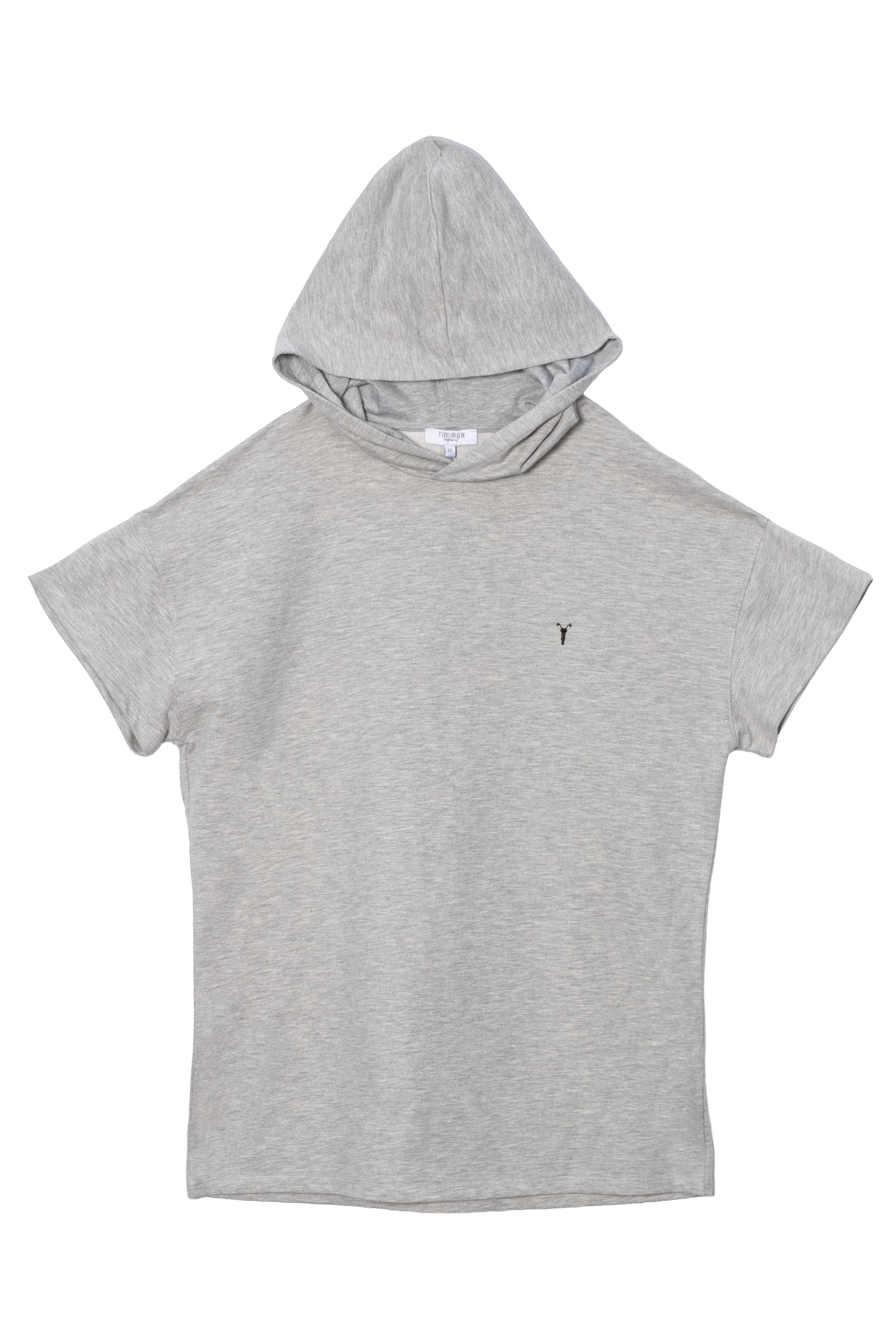 Erkek Gri Melanj Kapüşonlu Kısa Kollu Hoodie