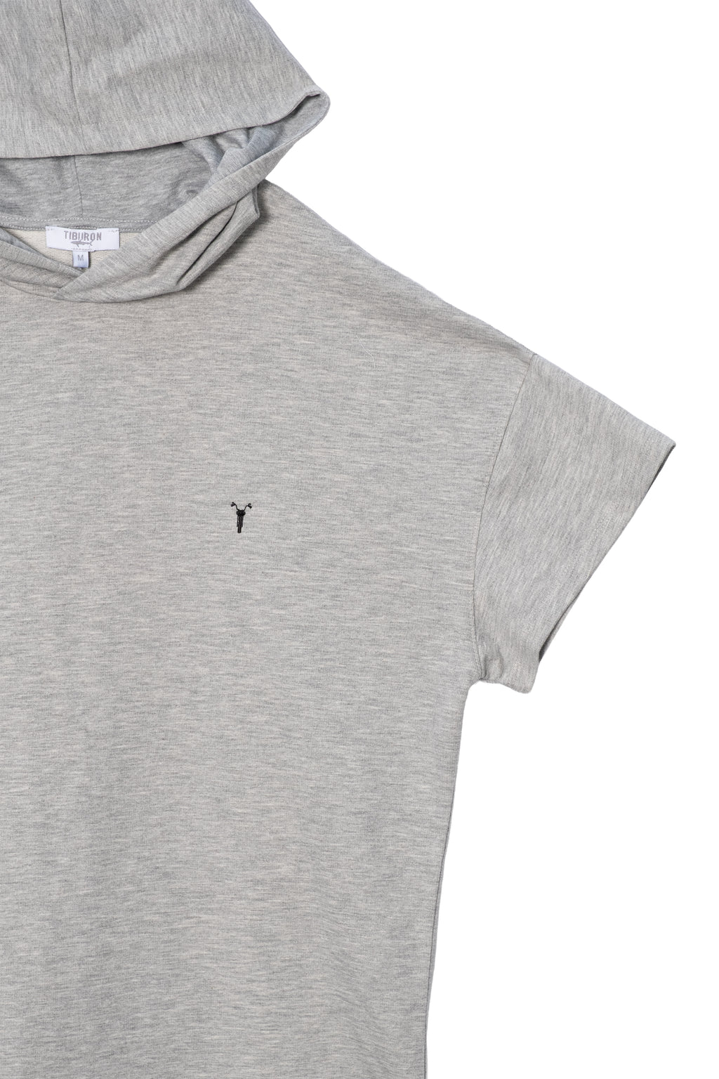 Erkek Gri Melanj Kapüşonlu Kısa Kollu Hoodie