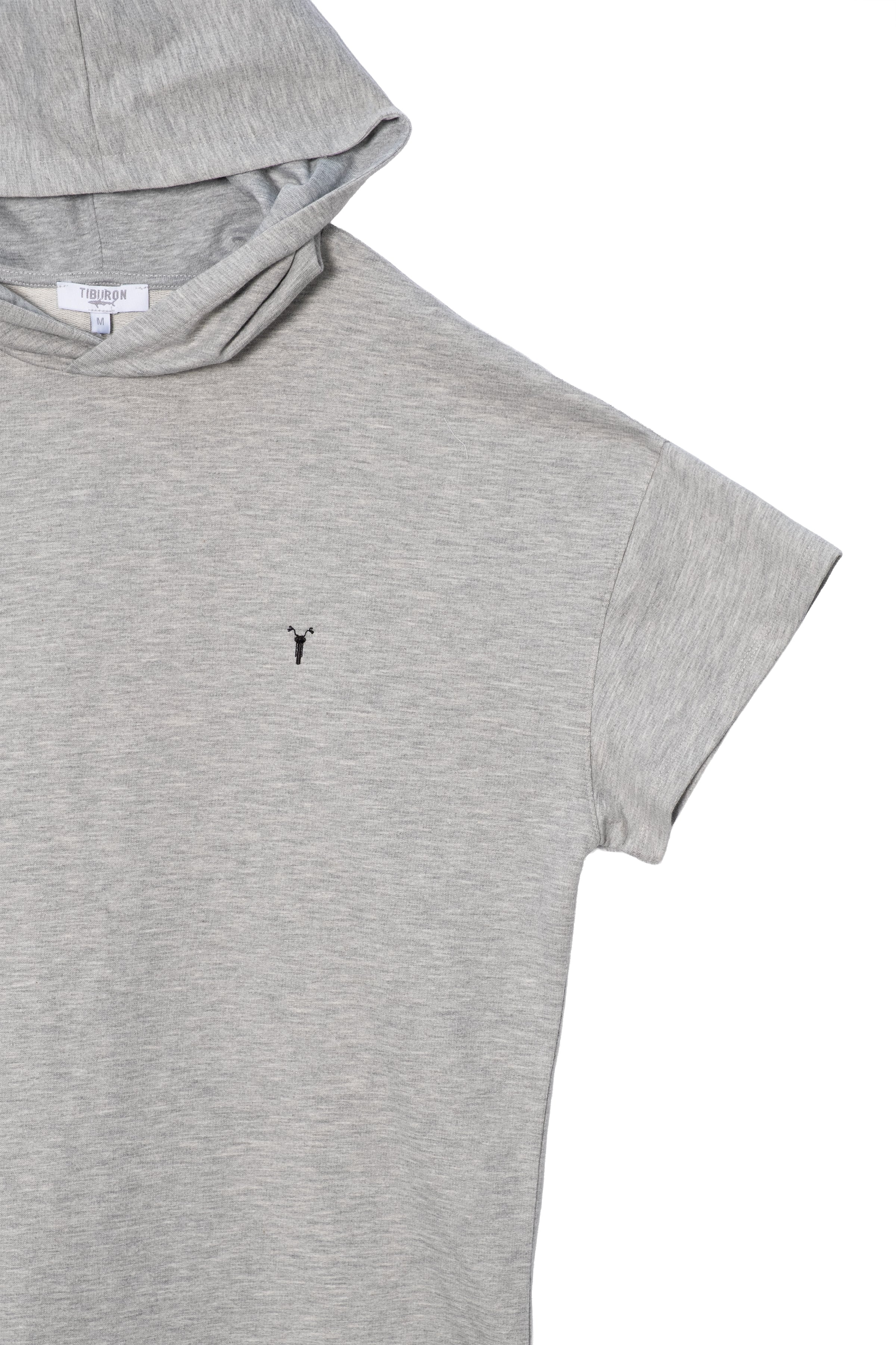 Erkek Gri Melanj Kapüşonlu Kısa Kollu Hoodie