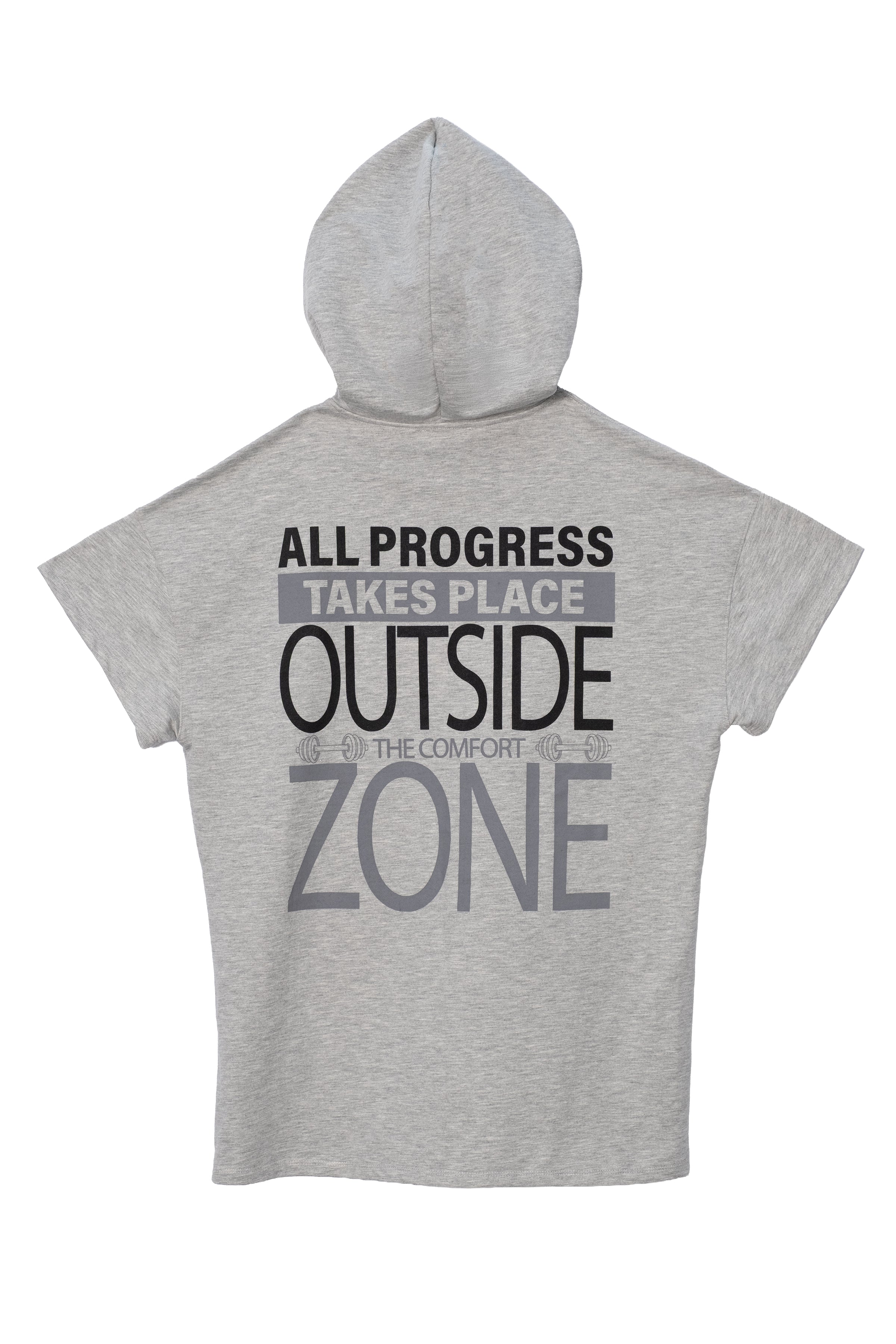 Erkek Gri Melanj Kapüşonlu Kısa Kollu Hoodie