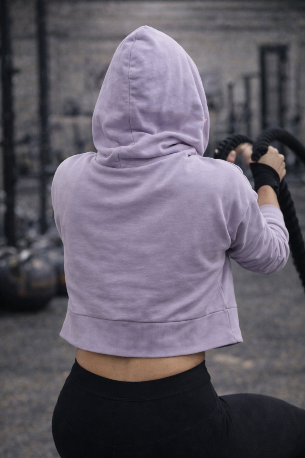 Kadın Lila Kapüşonlu Crop Hoodie