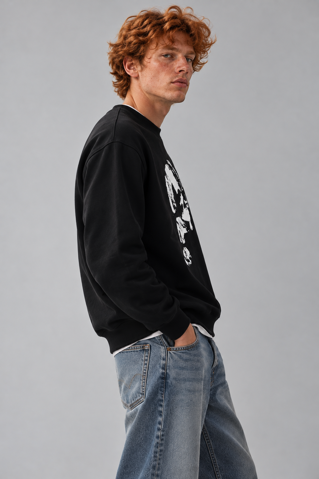 Kabartma Baskılı Siyah Erkek Sweatshirt