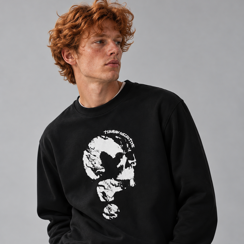 Kabartma Baskılı Siyah Erkek Sweatshirt