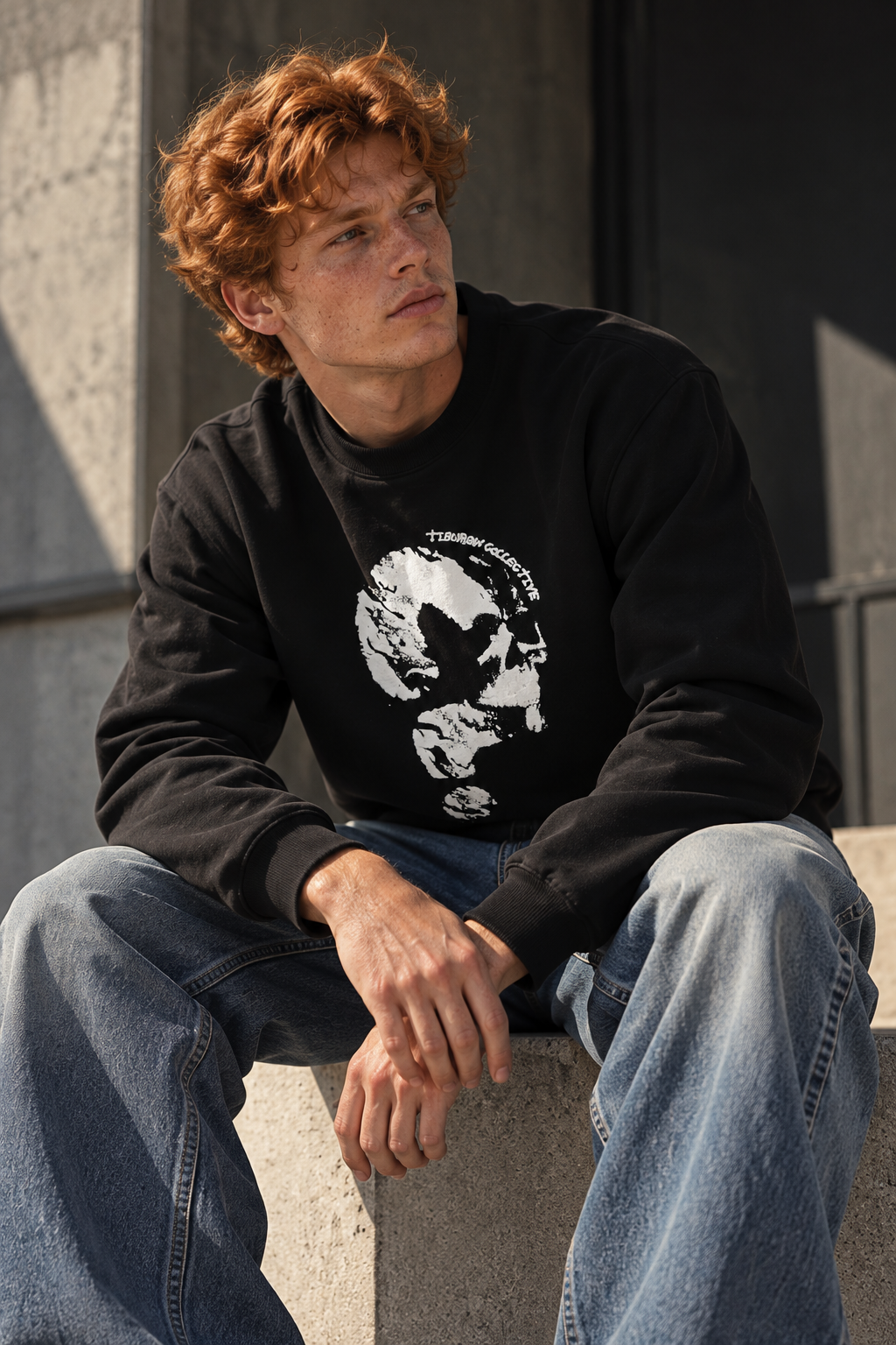Kabartma Baskılı Siyah Erkek Sweatshirt