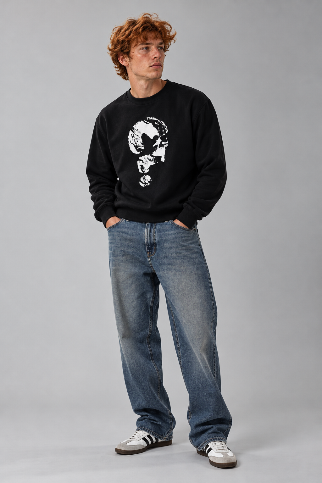 Kabartma Baskılı Siyah Erkek Sweatshirt