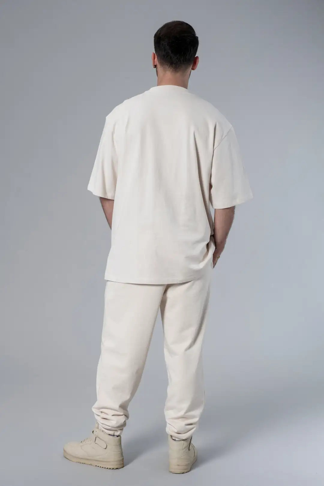 Bisiklet Yaka Ekru Oversize Tişört