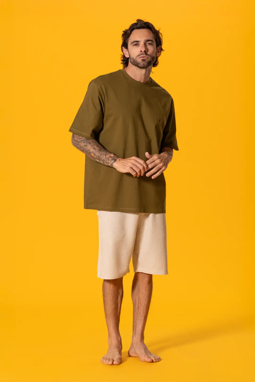 Bisiklet Yaka Haki Oversize Tişört