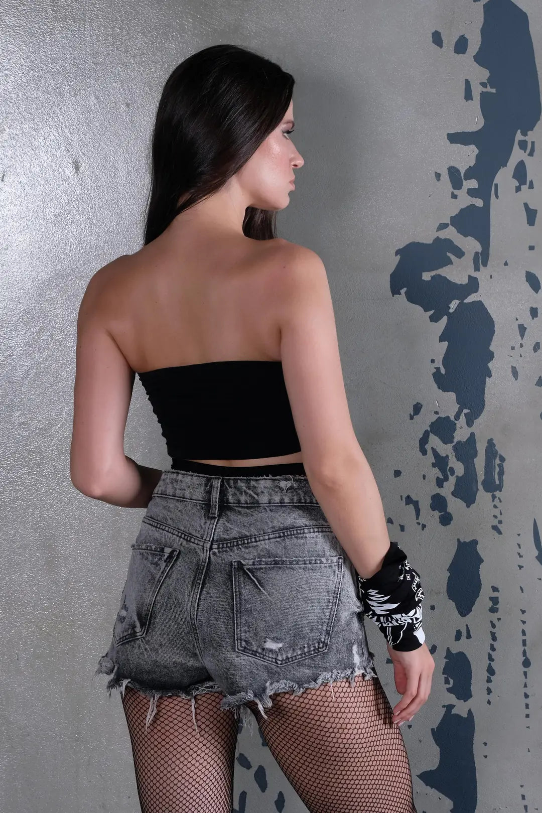Önü Baskılı Straplez Crop Top