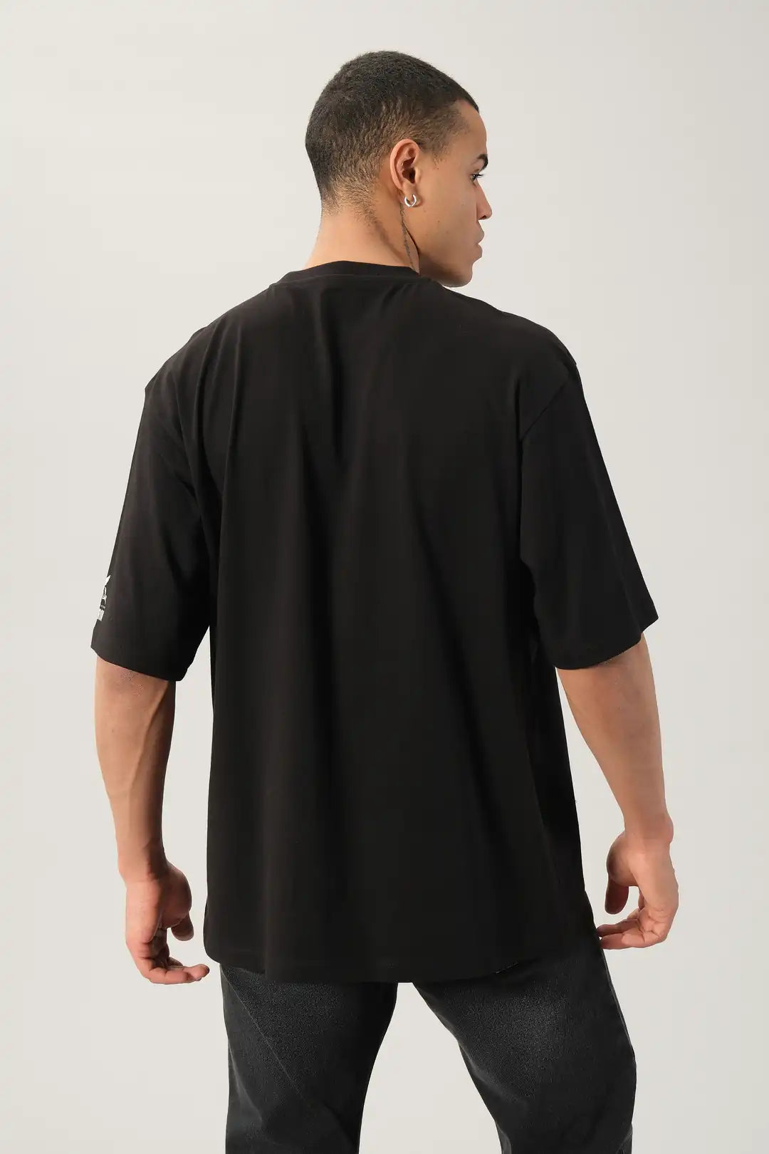 Tiburon Kalp Baskılı Oversize Siyah Tişört