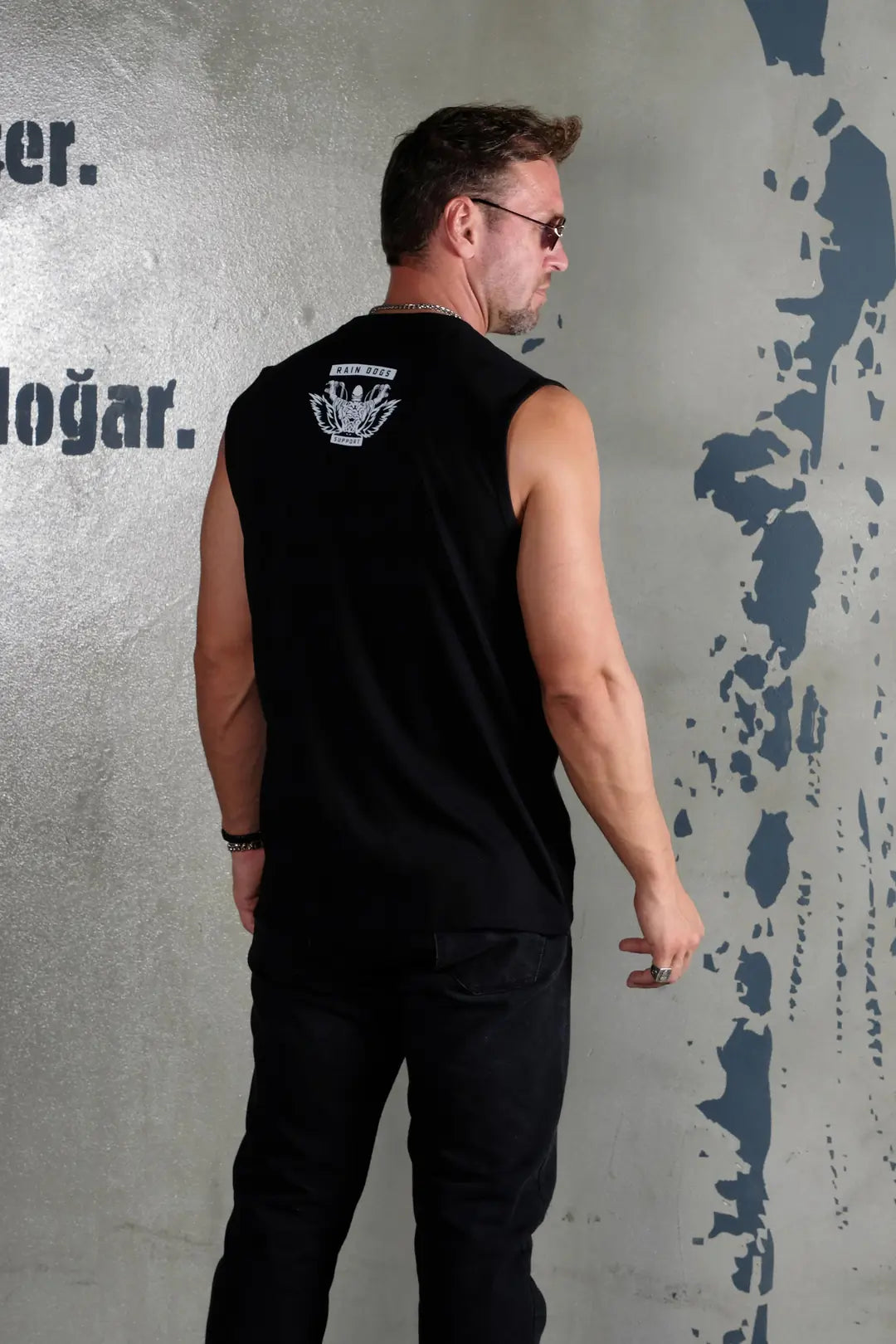 Logo Baskılı Siyah Erkek Kolsuz Tişört