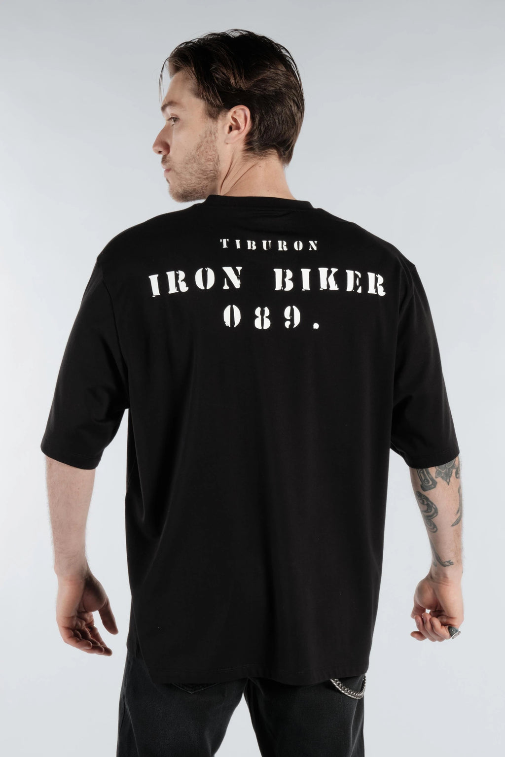 Tiburon Motorcu Siyah Oversize Tişört