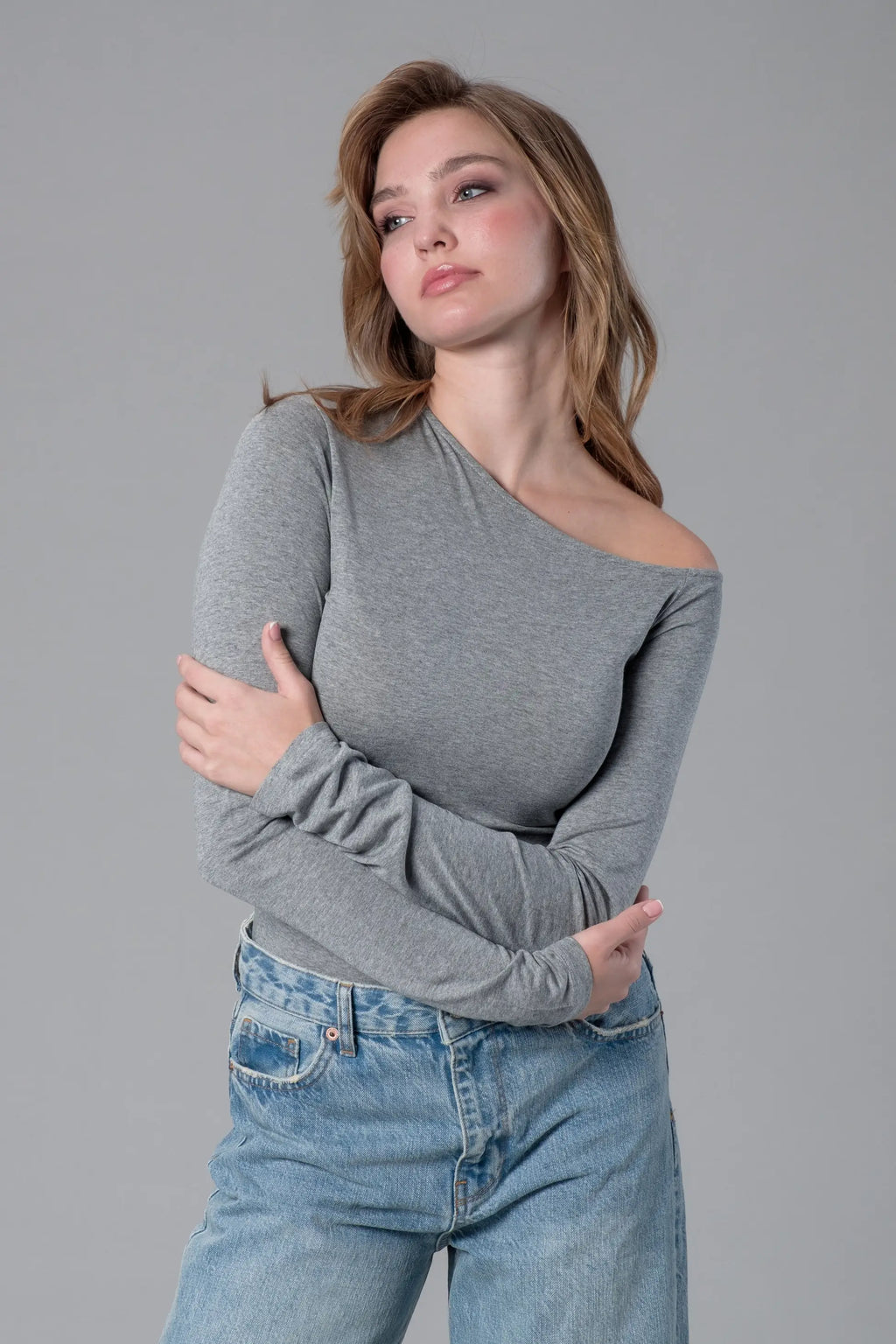 Asimetrik Yaka Melanj Çıtçıtlı Body