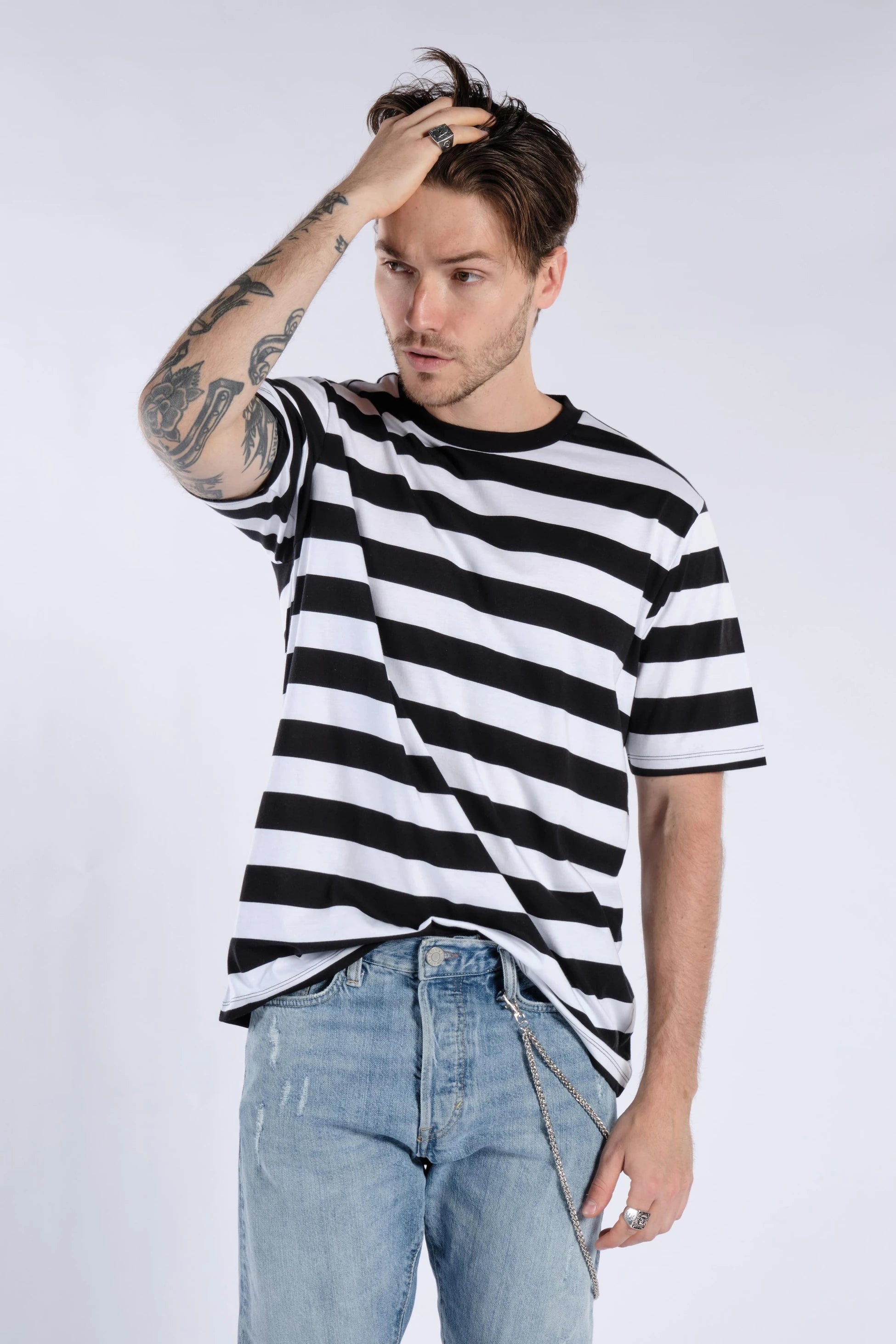 Çizgili Erkek Oversize Tişört