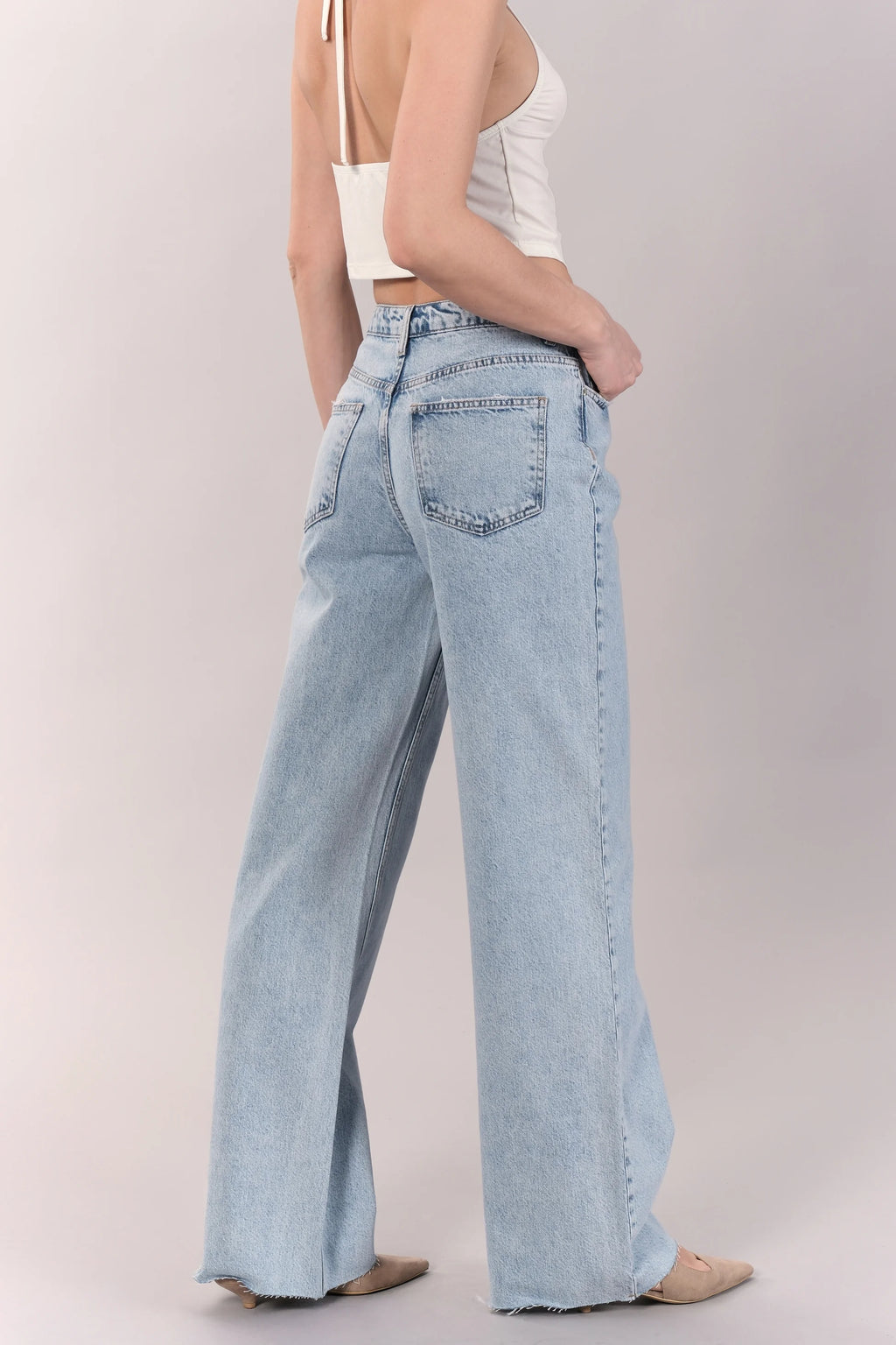 Açık Mavi Yüksek Bel Düz Paça Jean Pantolon