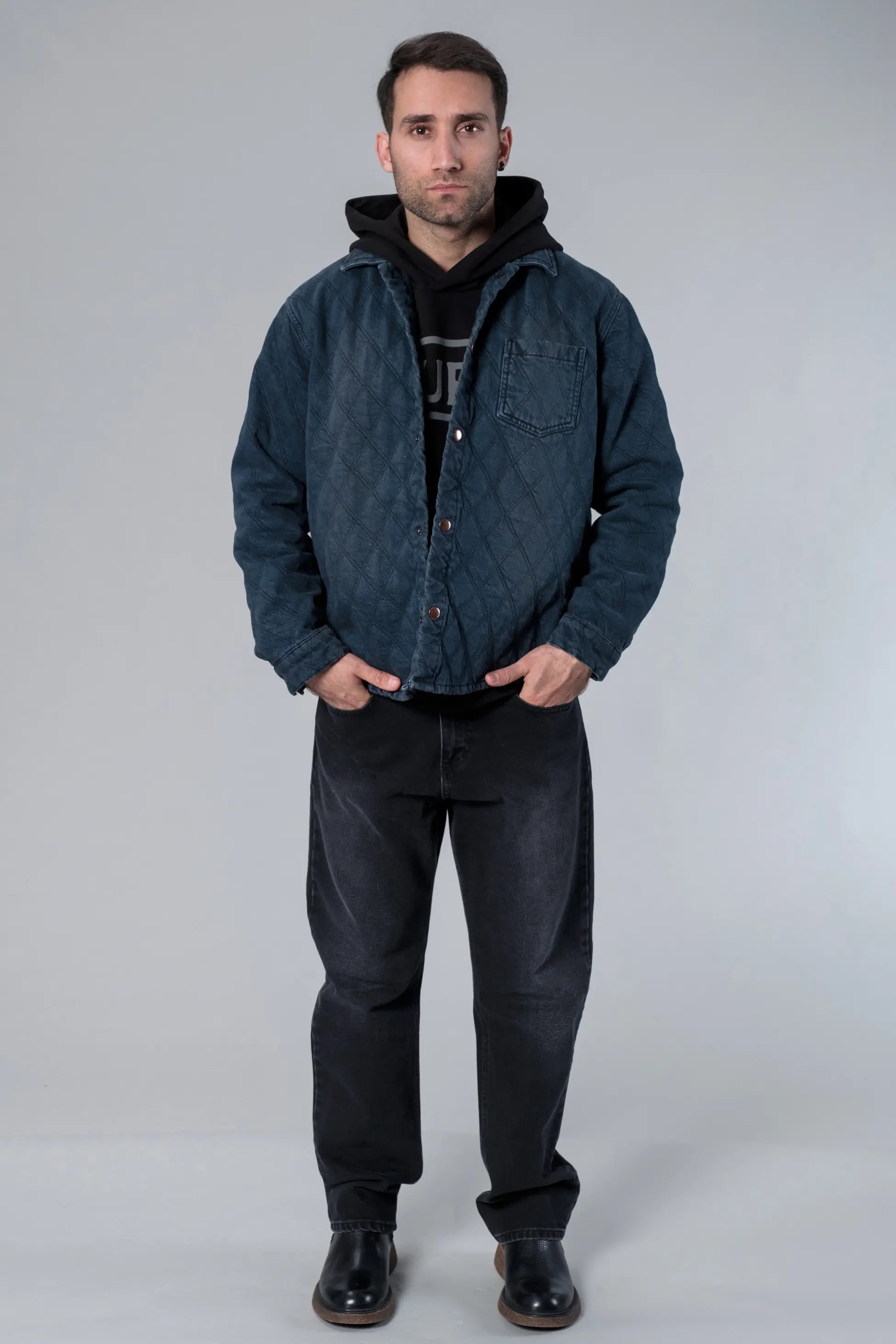 Koyu Lacivert Kapitone Denim Ceket