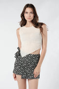 Asimetrik Kesim Ekru Transparan Crop Top