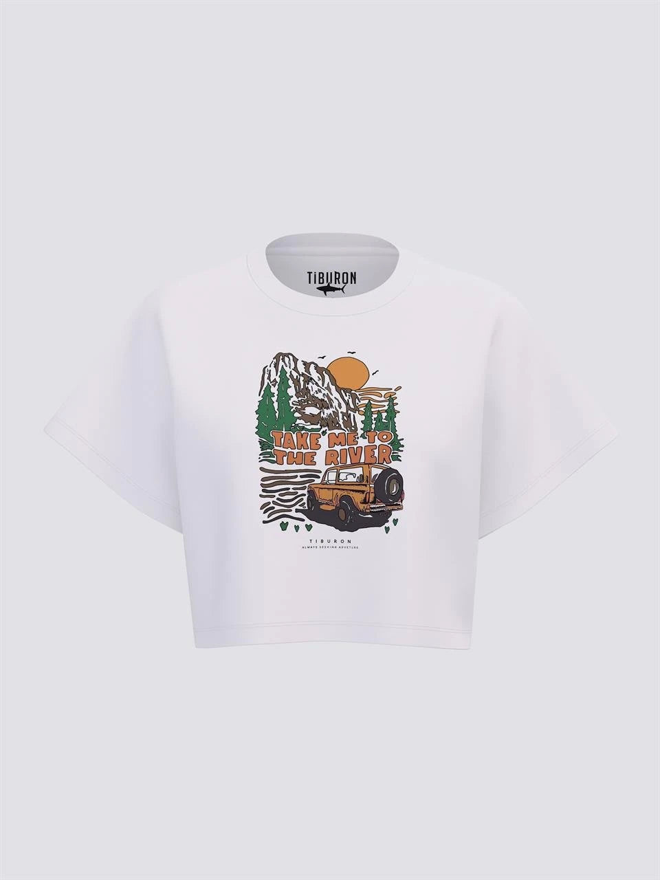 Beyaz Baskılı Kadın Crop Tişört