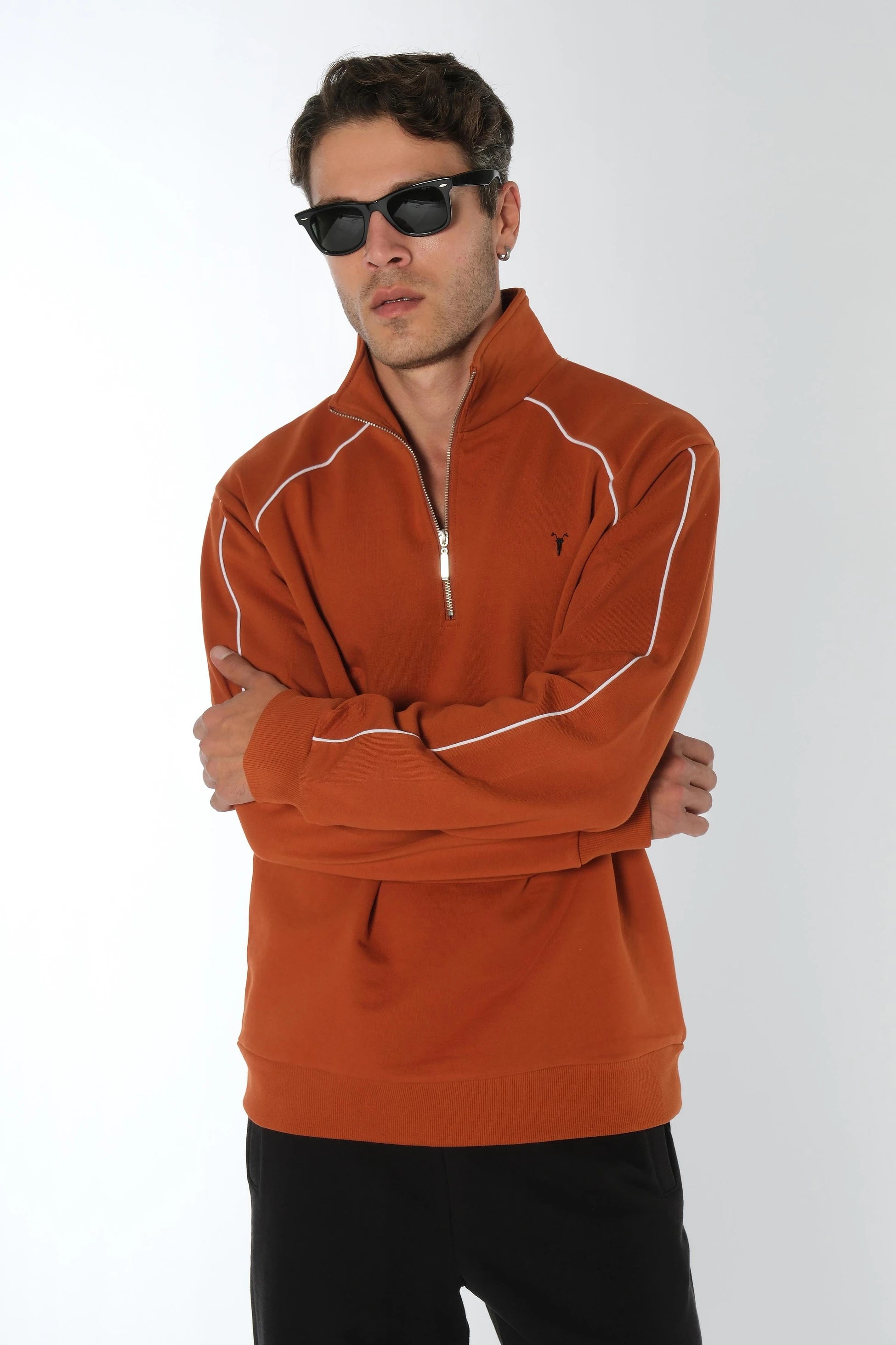 Kiremit Yarım Fermuarlı Sweatshirt