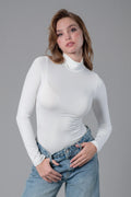 Drape Detaylı Beyaz Çıtçıtlı Body