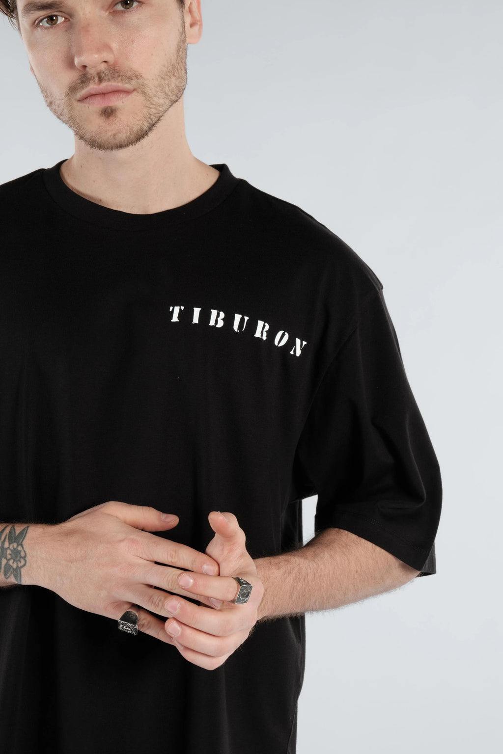 Tiburon Motorcu Siyah Oversize Tişört