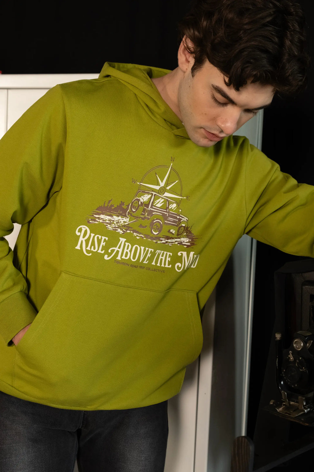 Baskılı Kapüşonlu Regular Yeşil Erkek Hoodie
