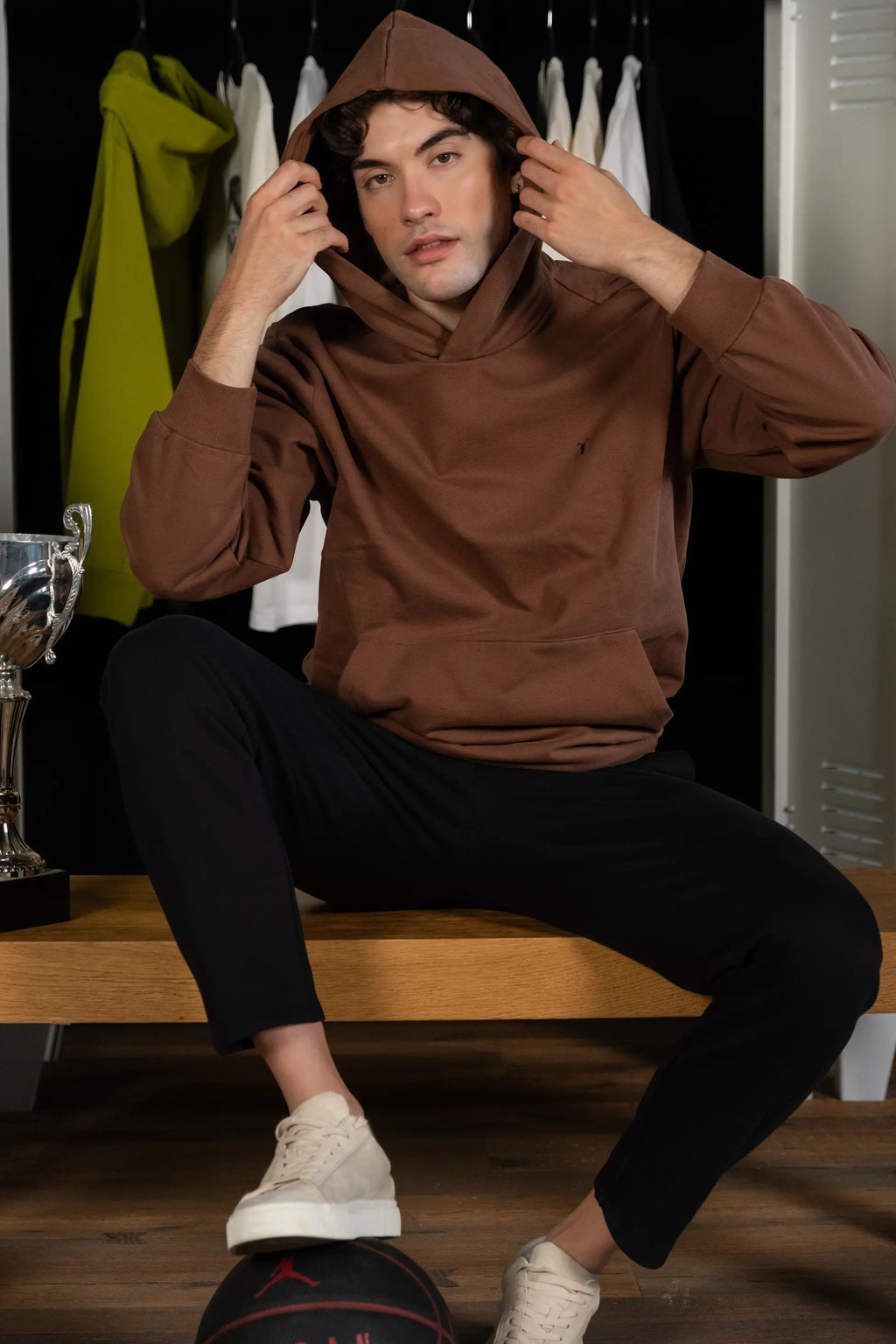 Nakış Detaylı Kahverengi Regular Hoodie