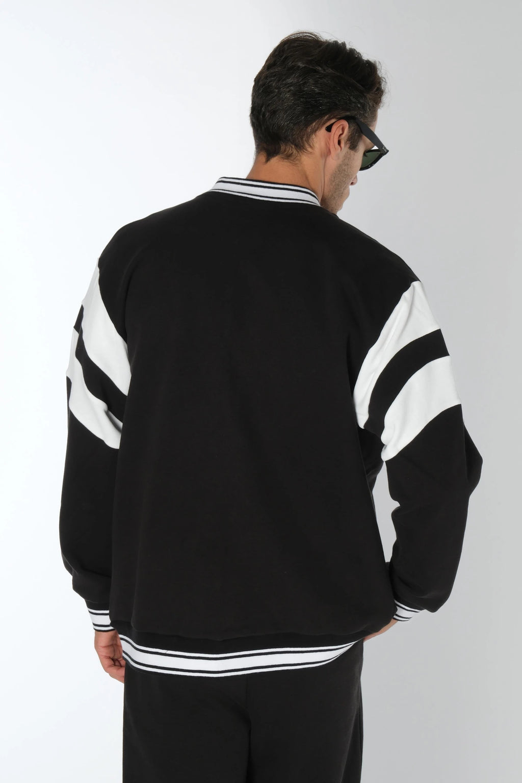 Şeritli Siyah Bomber Ceket