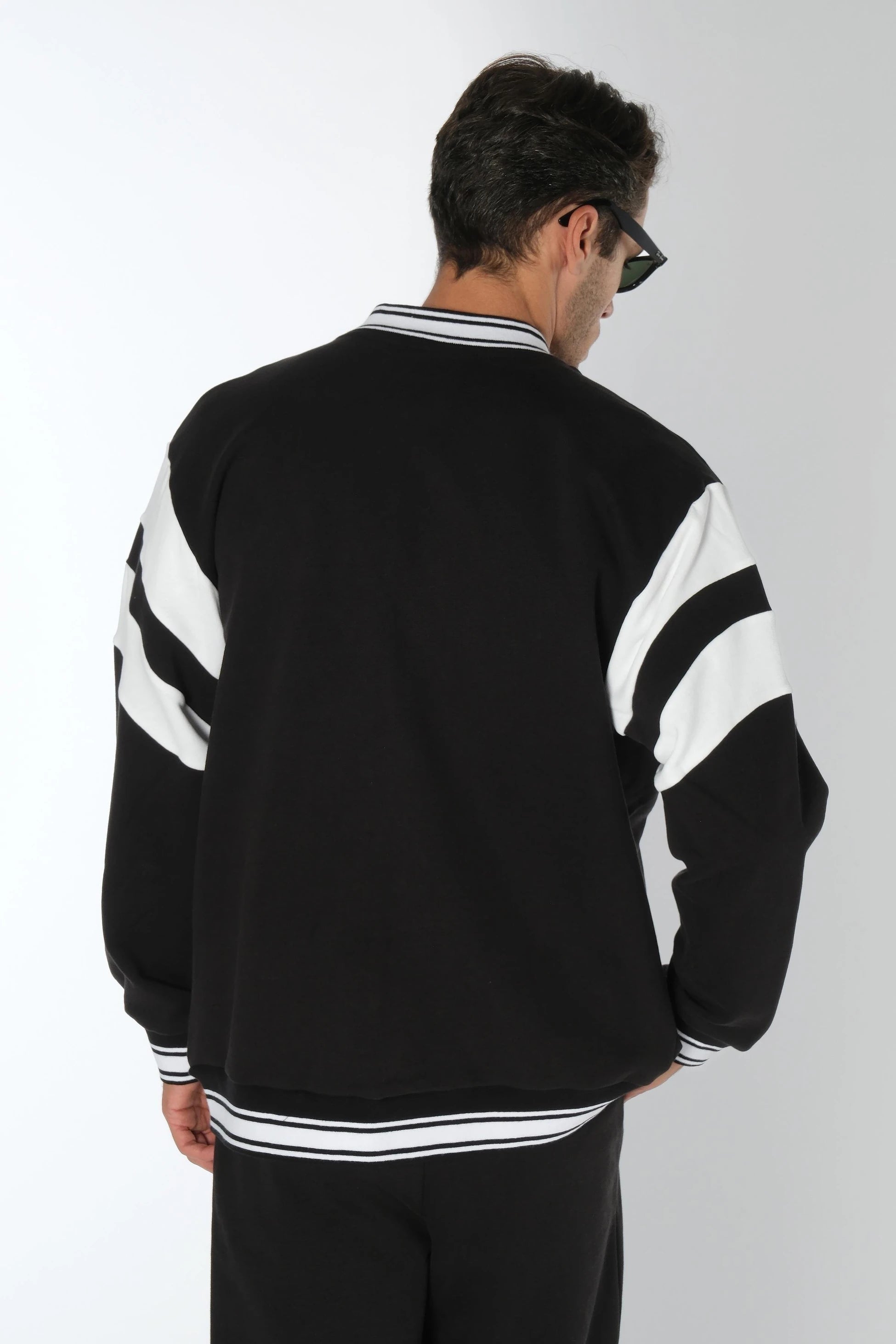 Şeritli Siyah Bomber Ceket