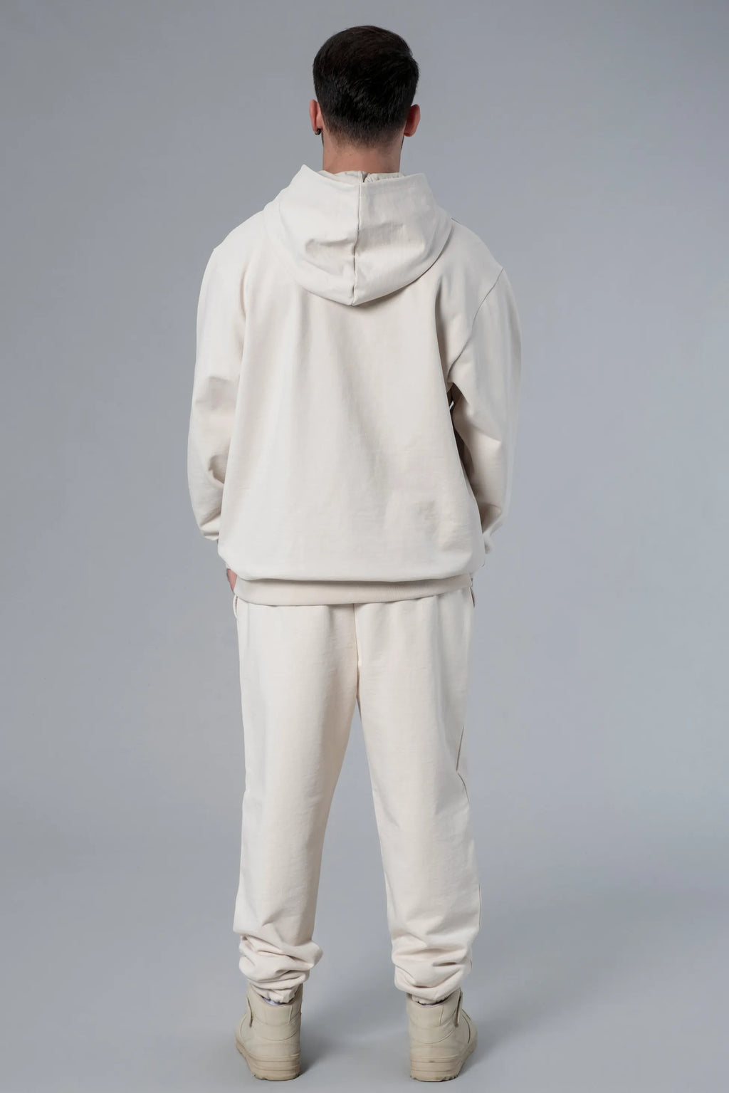 Kapüşonlu Baskılı Ekru Oversize Hoodie