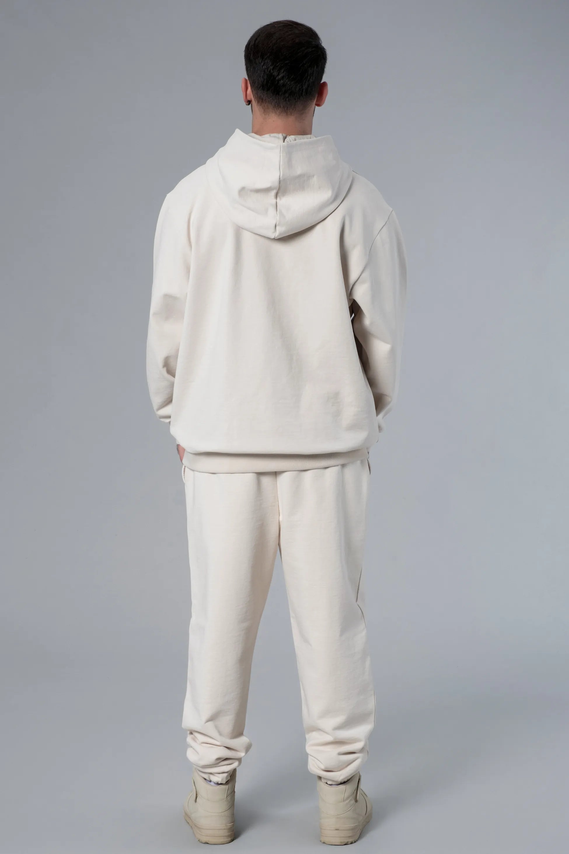 Kapüşonlu Baskılı Ekru Oversize Hoodie