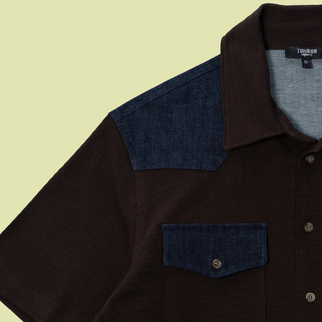 Denim Detaylı Erkek Kısa Kollu Gömlek