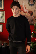 Dikiş Detaylı Bisiklet Yaka Siyah Erkek Sweatshirt